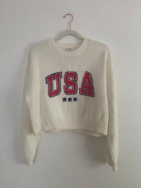 Grayson Threads Ivory USA Patriotic Sweater Size L